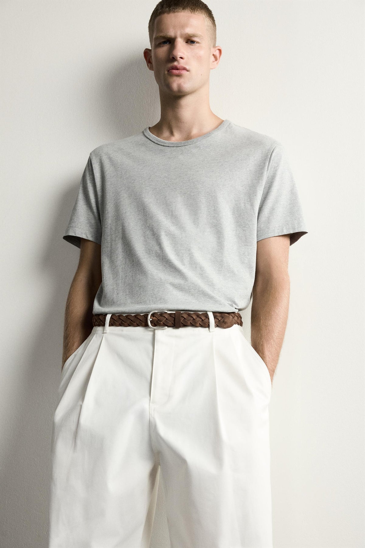 WAXED-EFFECT BRAIDED LEATHER BELT