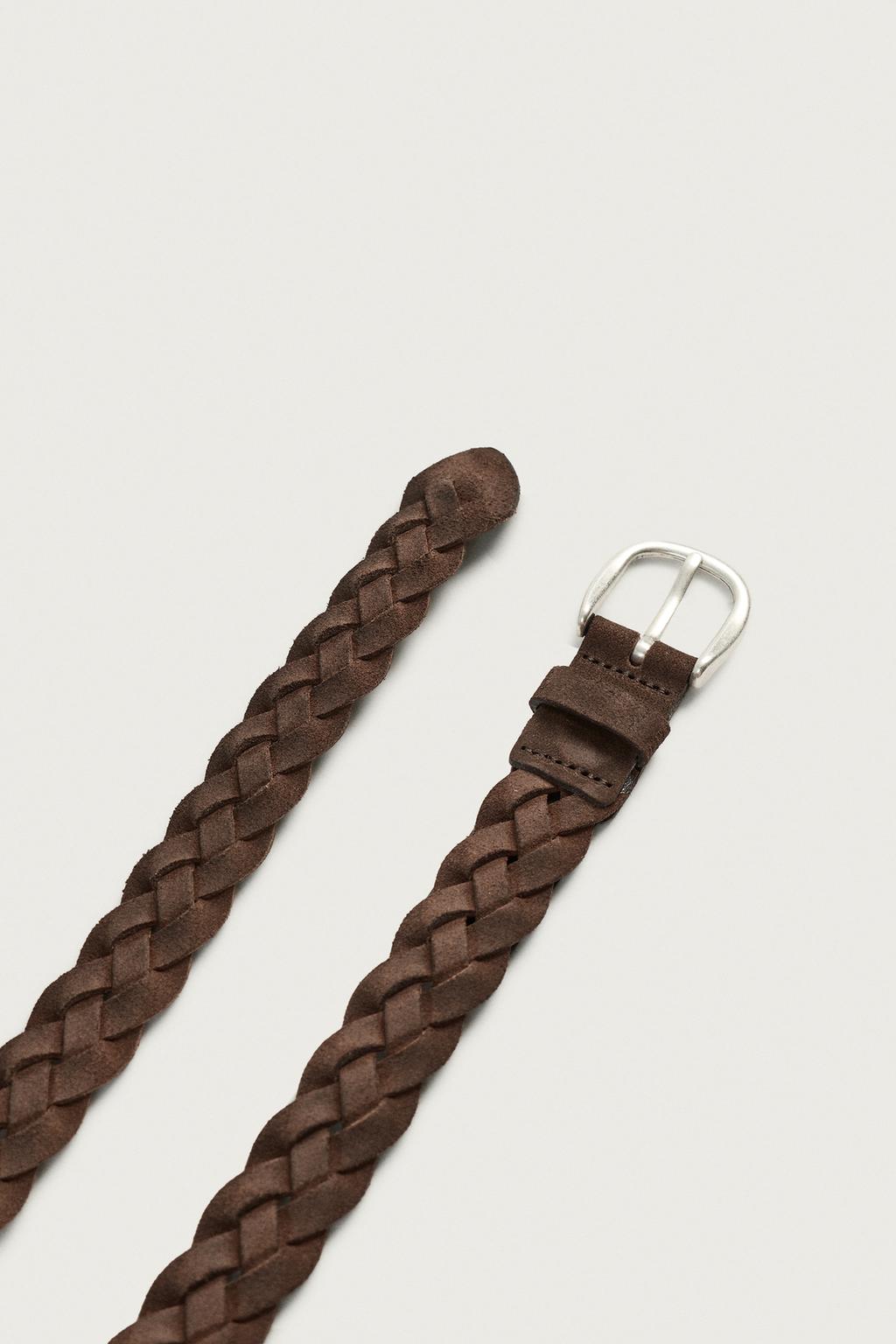 WAXED-EFFECT BRAIDED LEATHER BELT